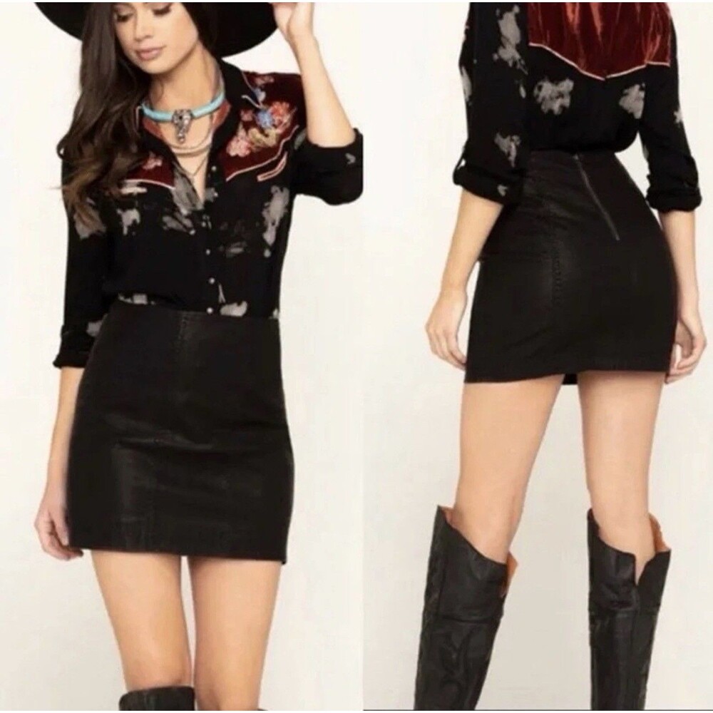Free People Mini Skirt Size 10 Black Faux Leather Lined Femme Boho Sexy